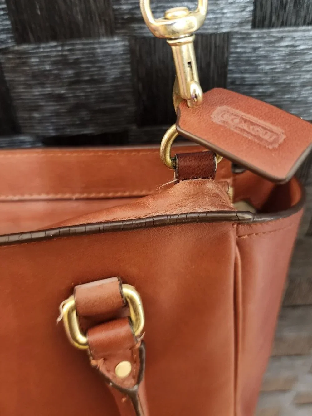 COACH Mini Tanner Legacy Cognac Leather Crossbody Satchel Bag Purse